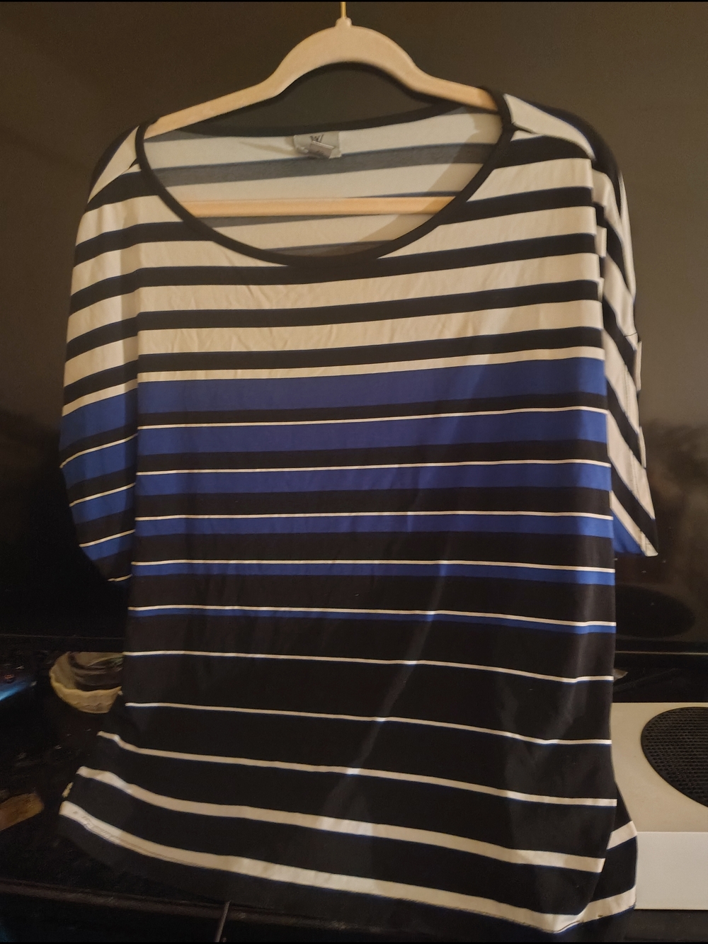 Striped Blue and Black Women's Scoop Neck Top